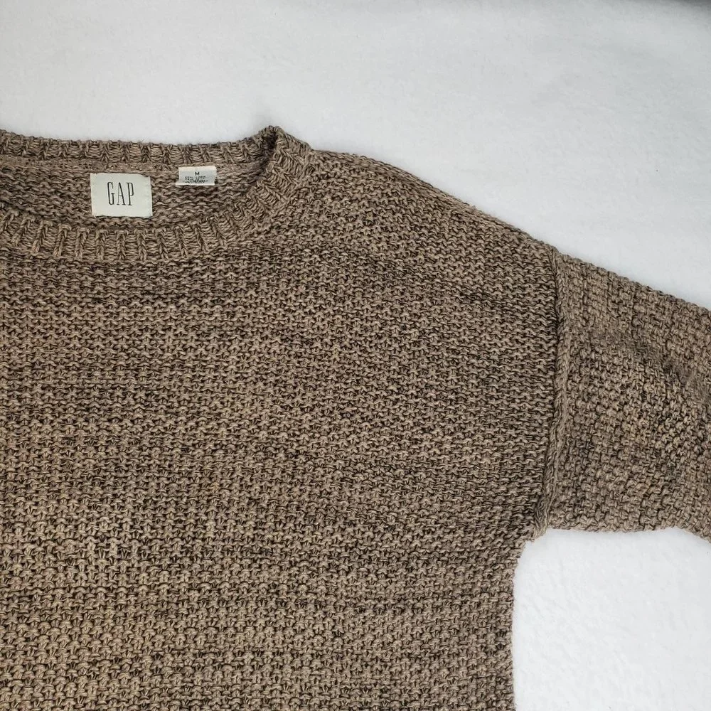 GAP Womens 90s Chunky Knit Crew Neck Sweater Linen Size Medium Oatmeal Neutral - Picture 12 of 16
